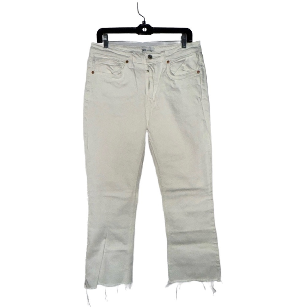 ZARA Off-White Raw Hem Straight Leg Jeans | Size 10 (EUR 42)